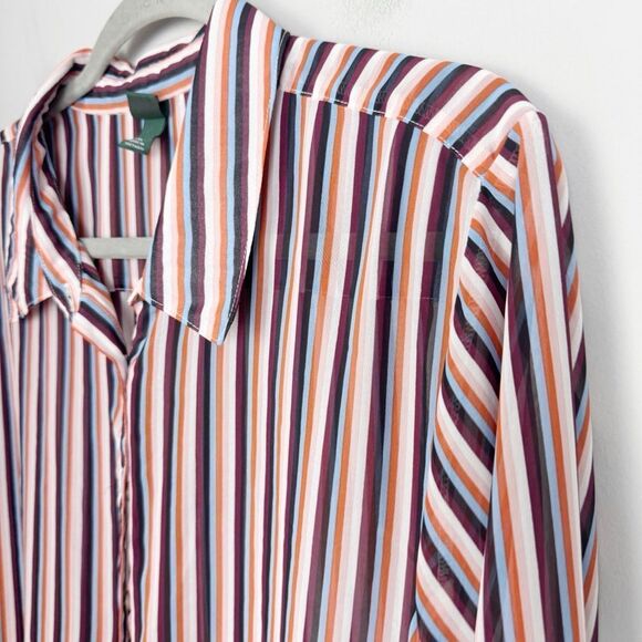 WILD FABLE | Vertical Stripe Semi Sheer Long Sleeve Button Top Women’s Size XXL - Picture 2 of 11